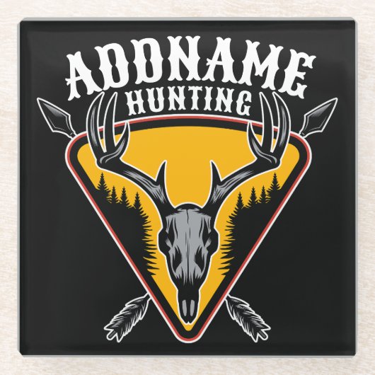 名前を追加ハンターエルクスカルビッグ〔雄ジカの〕枝角鹿狩り ガラスコースター (正面)