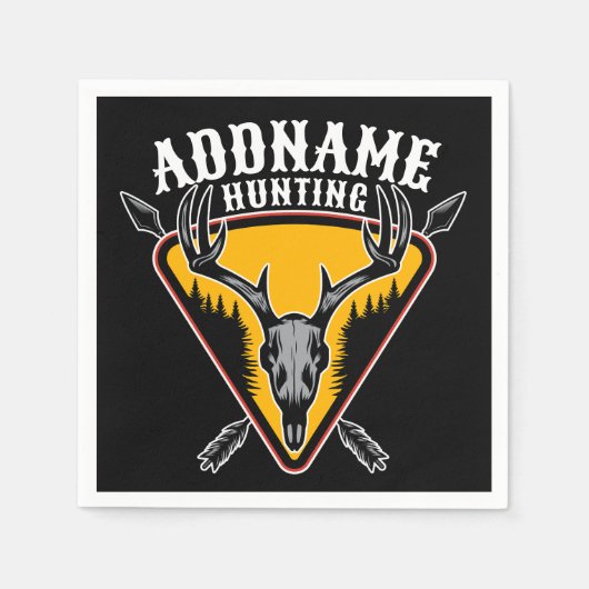 名前を追加ハンターエルクスカルビッグ〔雄ジカの〕枝角鹿狩り スタンダードカクテルナプキン (正面)