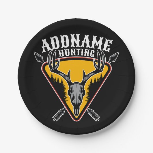 名前を追加ハンターエルクスカルビッグ〔雄ジカの〕枝角鹿狩り ペーパープレート (正面)