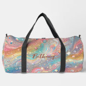 名前を追加パステルスワーズ&スターズピンクアクア抽象芸術 ダッフルバッグ (正面)