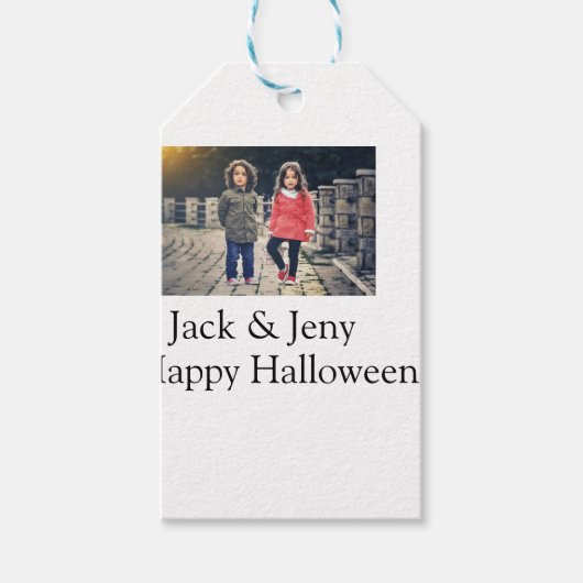 名前を追加フォト文字ハロウィーン子供ガールボーイ ギフトタグ (正面)
