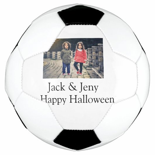 名前を追加フォト文字ハロウィーン子供ガールボーイ サッカーボール (正面)
