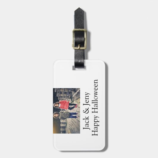 名前を追加フォト文字ハロウィーン子供ガールボーイ ラゲッジタグ (正面縦)