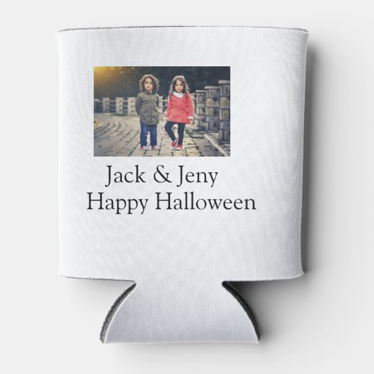 名前を追加フォト文字ハロウィーン子供ガールボーイ 缶クーラー (正面)