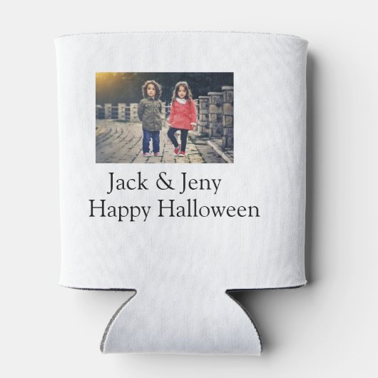 名前を追加フォト文字ハロウィーン子供ガールボーイ 缶クーラー (裏面)