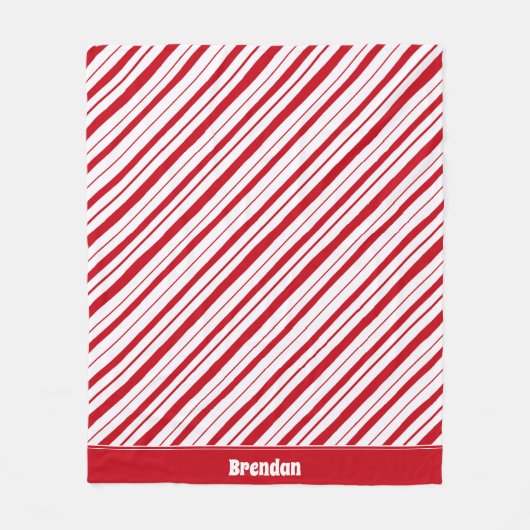 名前を追加ペパーミントストライプクラシックおもしろいクリスマス フリースブランケット (正面)
