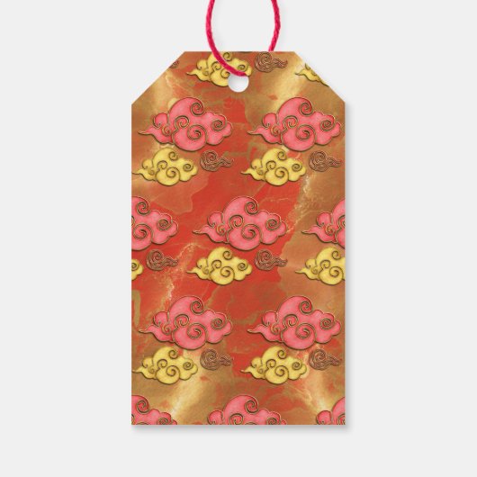 名前を追加中国の旧正月ドラゴンレッド金ゴールド ギフトタグ (裏面)