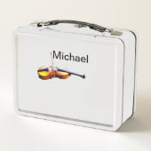 名前を追加文字ブラウンのバイオリン音楽の愛好家のスローp メタルランチボックス (裏面)