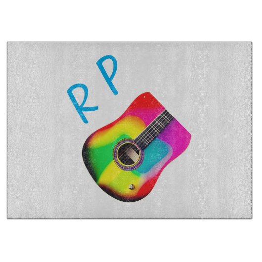 名前を追加文字ブラウン音響ギターカラフル カッティングボード (正面)