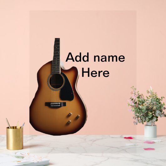 名前を追加文字茶色のアコースティックギター編集可能t アクリルサイン (ウェディング)