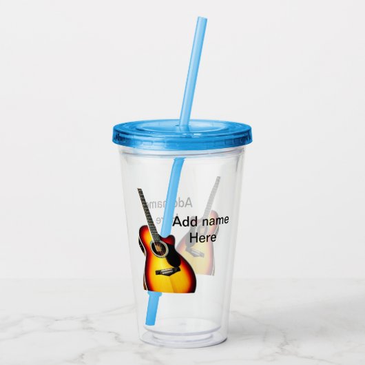 名前を追加文字茶色のアコースティックギター編集可能t アクリルタンブラー (裏面)