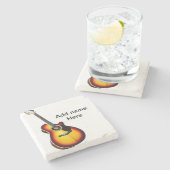 名前を追加文字茶色のアコースティックギター編集可能t ストーンコースター (横)