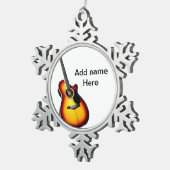 名前を追加文字茶色のアコースティックギター編集可能t スノーフレークピューターオーナメント (右)