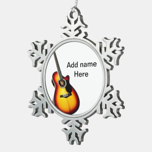 名前を追加文字茶色のアコースティックギター編集可能t スノーフレークピューターオーナメント (右)