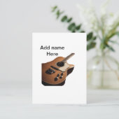 名前を追加文字茶色のアコースティックギター編集可能t ポストカード (スタンド正面)