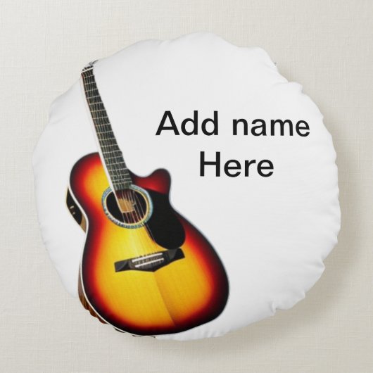 名前を追加文字茶色のアコースティックギター編集可能t ラウンドクッション (裏面)
