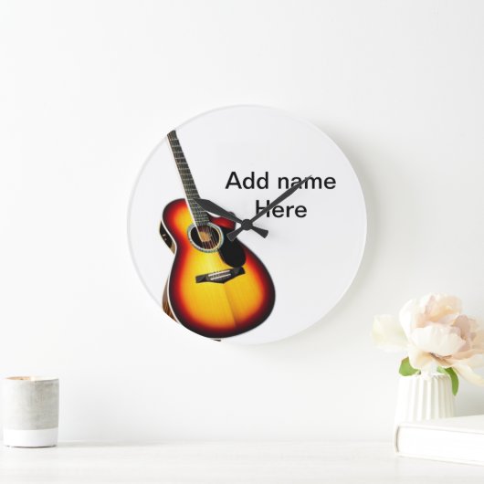 名前を追加文字茶色のアコースティックギター編集可能t ラージ壁時計 (ホーム)