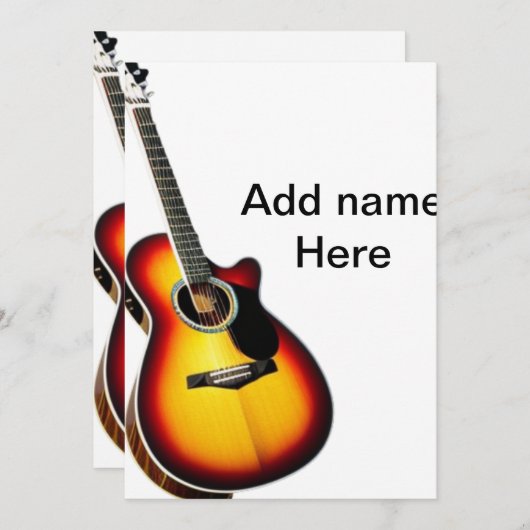 名前を追加文字茶色のアコースティックギター編集可能t 招待状 (正面/裏面)