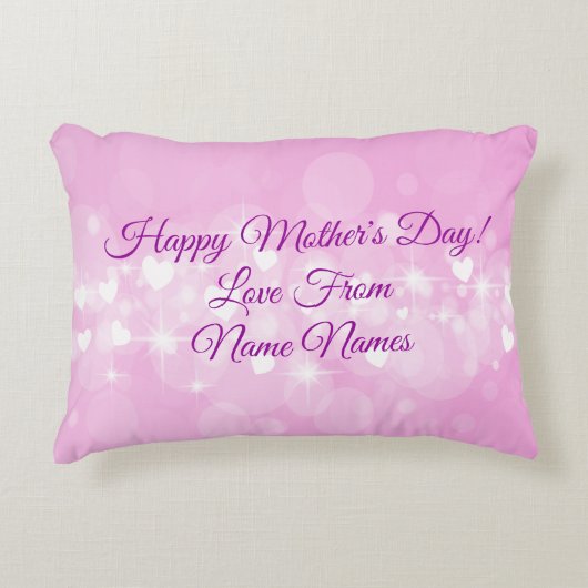 名前を追加文字Happy Mother's Day!ピンクハート アクセントクッション (正面)
