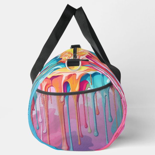 名前を追加絵を描Dripsピンクのアクアブルーオレンジ ダッフルバッグ (右)