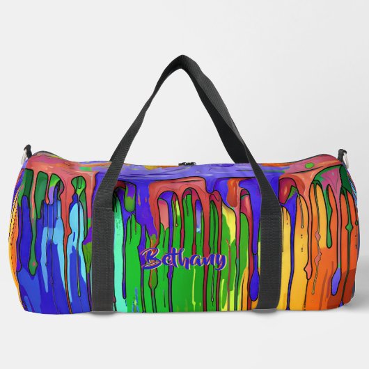 名前を追加絵を描Drips青い緑オレンジ ダッフルバッグ (正面)