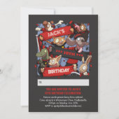 名前を追加誕生日動物ファン黒と赤 招待状 (正面)
