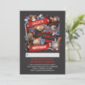 名前を追加誕生日動物ファン黒と赤 招待状 (スタンド正面)