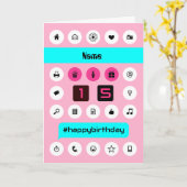 名前を追加15thハッシュタグ誕生日キンセアニェラ カード (黄色い花)