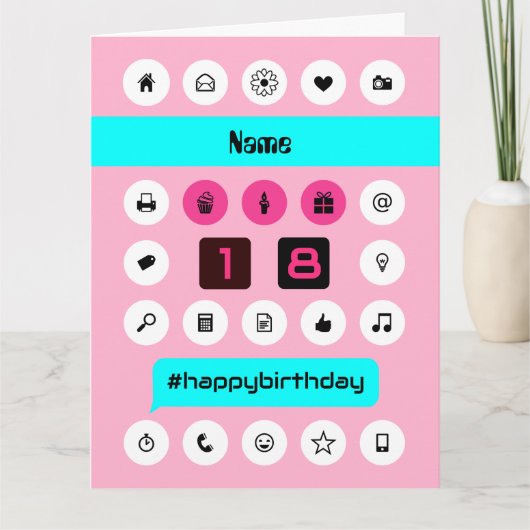 名前を追加18thハッシュタグ誕生日ラージピンク カード (正面)
