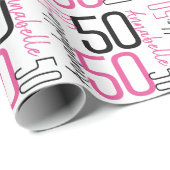 名前を追加50誕生日ピンクブラックラッピング紙 ラッピングペーパー (ロールコーナー)