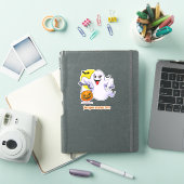 名前を追加, かわいいお化けのカボチャの顔と月とコウモリ シール (iPadカバー)