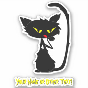 名前を追加，かわいい黒猫の赤い舌の黄色い目 シール