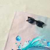 名前を追加、イルカが水泳中の泡をピンク色に変える ビーチタオル (インサイチュ)