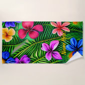 名前を追加, スタイリッシュなトロピカルフラワー＆リーフ ビーチタオル (正面)