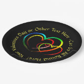 名前を追加 テキストメッセージ - ブラックハート 大きめ9" ペーパープレート (アングル)