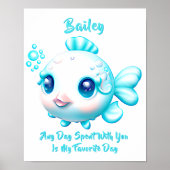 名前を追加 テキスト、ベイビーアクアブルーの魚の保育園 ポスター (正面)