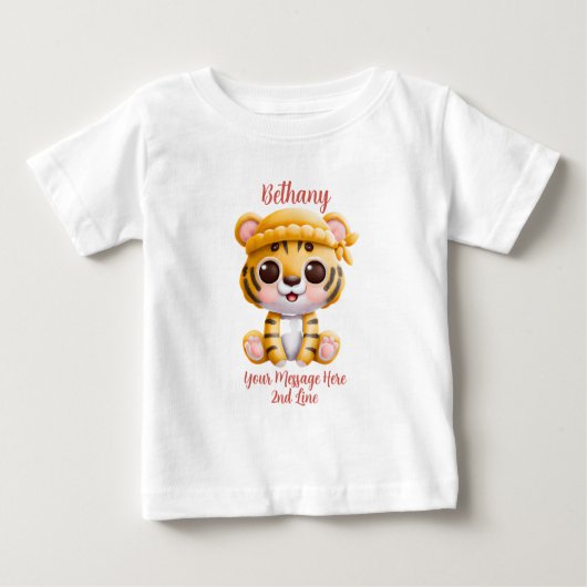 名前を追加 テキスト、帽子をかぶった赤ちゃんトラ ベビーTシャツ (正面)