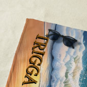 名前を追加，ドイツの羊飼い犬走の波の中 ビーチタオル (インサイチュ)