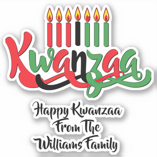 名前を追加，ハッピーKwanzaa, 7キャンドルキスカット シール (正面)