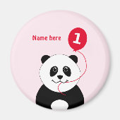 名前を追加 パンダ 1歳の誕生日 赤 ピンク マグネット (正面)