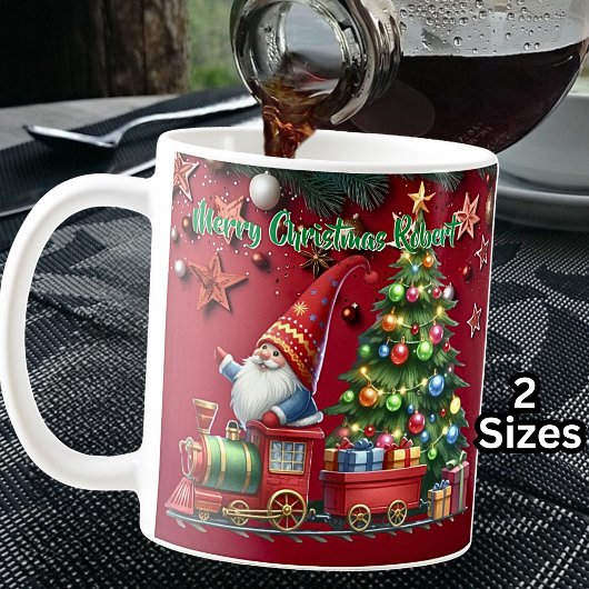 名前を追加，メリークリスマスサンタ格言蒸気列車 コーヒーマグカップ