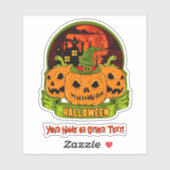 名前を追加，モンスターカボチャ頭の魔女幽霊のよく出る帽子 シール (シート)