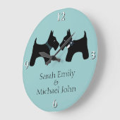 名前を追加：ロマンチックなスコットランド犬 ラージ壁時計 (傾斜)