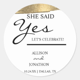 名前を追加 彼女はイエスと言った ゴールドグリッターエンゲージメント  Cla ラウンドシール