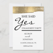 名前を追加 彼女はイエスと言った ゴールドグリッター婚約招待状 招待状 (正面)