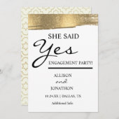 名前を追加 彼女はイエスと言った ゴールドグリッター婚約招待状 招待状 (正面/裏面)