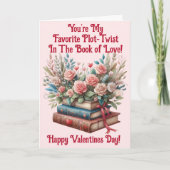 名前を追加，本の花ピンクのバレンタインデー カード (正面)