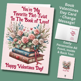 名前を追加，本の花ピンクのバレンタインデー カード