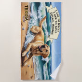 名前を追加，黄金のラブラドールドッグ走の波の ビーチタオル (正面)