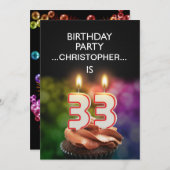 名前を追加、33歳の誕生日パーティー招待状 招待状 (正面/裏面)